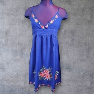 10 Anchor 18 Blue Floral Cross Stitch Summer‎ Dress Size Large Women's